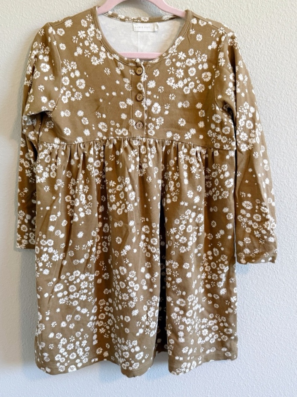 Jamie Kay Daisy Floral Long Sleeve Dress in Brown & White | Size 6Y